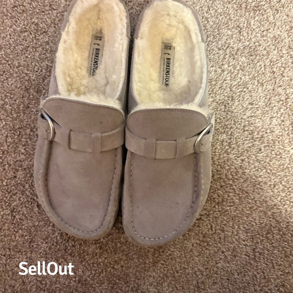 Birkenstock Women's Buckley Shearling Suede Clogs Gray Slip-On Mules